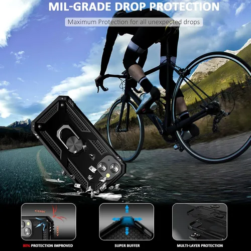 Vista 4 de ADDIT Funda para iPhone 13 Mini iPhone 13 Mini, con soporte de anillo, soporte magnético para automóvil, grado militar, resistente, para iPhone 13