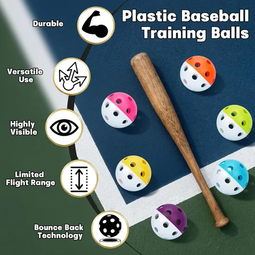 Vista 5 de Mototo 12/30/60 Pelotas de béisbol de práctica para golpear, pelotas de béisbol suaves de plástico de 2.8 pulgadas para práctica, pelota suave