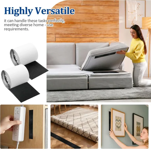 Vista 5 de Tiras adhesivas de cinta de resistentes de 4.4 pulgadas x 15 pies, cierre reutilizable para el hogar, la oficina y las manualidades (negro)