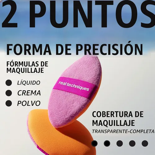 Vista 2 de Real Techniques Miracle 2 en 1 Borla de Polvo, de Doble Cara, Borla de Maquillaje de Tamaño Completo para Mezclar, Banda Elástica Reversible