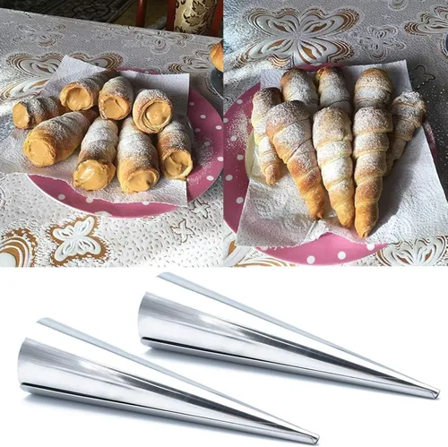 Vista 3 de 10 moldes de cuerno de crema para hornear, moldes de cono de croissant de acero inoxidable de 5 pulgadas