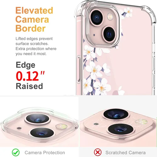 Vista 4 de Funda para iPhone 13 con protector de pantalla con patrón de flores, transparente, a prueba de golpes, funda protectora de poliuretano termoplástico