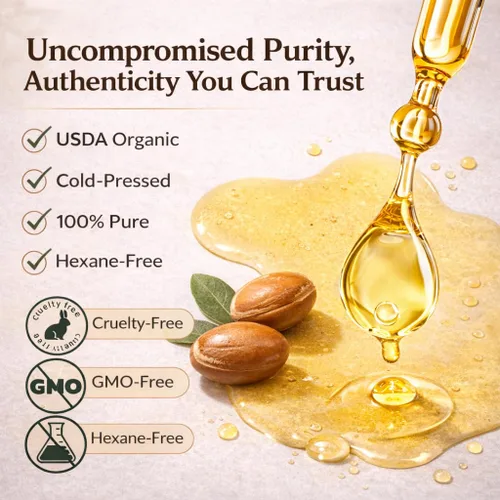 Vista 3 de Aceite de argán orgánico de Marruecos, certificado por USDA, aceite de argán 100% puro prensado en frío para cabello, piel y uñas, ligero, de rápida