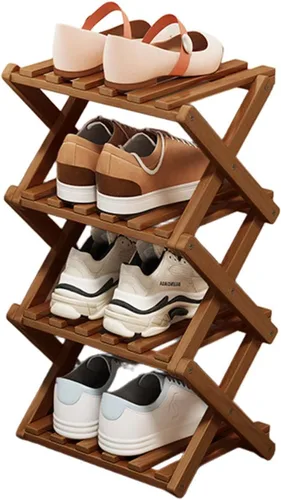 Vista 24 de YYW Zapatero de bambú para entrada, estantes de zapatos de pie libre, estante de armario, organizador vertical plegable de almacenamiento de zapatos