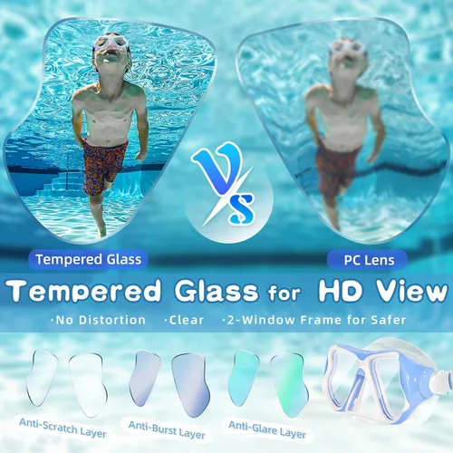 Vista 4 de Freela Paquete de 2 gafas de natación para niños y niñas de 3 a 14 años, lente de vidrio templado de 180° HD con cubierta de nariz para piscina
