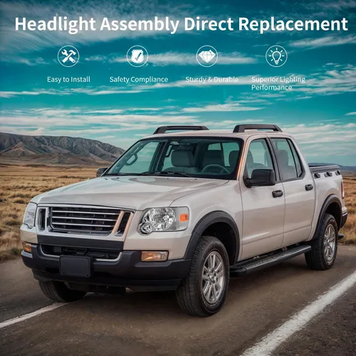 Vista 5 de Conjunto de repuesto de faros delanteros para Ford Explorer. Reflectores ámbar, carcasa cromada