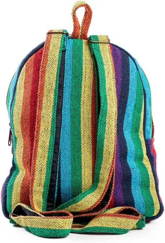 Vista 3 de Freakmandu - Mini mochila de cáñamo, color azul, bohemio, ecológica, unisex, rústica, duradera, Multicolor, Mini, Mini mochila de cáñamo Boho