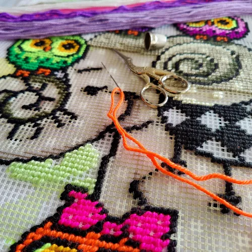 Vista 3 de Brvsk Kit de bordado de habitación infantil para adultos y principiantes - Elefante y búhos de 16 x 16 pulgadas con diseño impreso claro y preciso