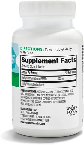 Vista 2 de 365 por Whole Foods Market, MSM 1000Mg, 90 tabletas