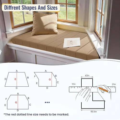 Vista 8 de Cojín personalizado para ventana de bahía, cojín de asiento de ventana, cojín de asiento personalizado para alféizar de ventana, cojines de espuma