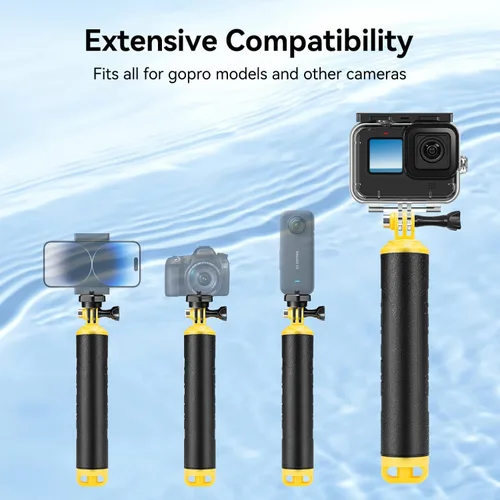 Vista 4 de TELESIN Empuñadura flotante para GoPro Hero 13 12 11 10 9 8 7+ Series, DJI, Insta360 más cámaras de acción, palo de selfie submarino adecuado