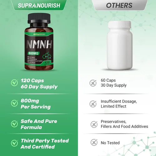 Vista 6 de Suplemento NMNH puro 120 cápsulas – 800 mg de suplementos de NMNH de alta pureza, suplemento de NAD para Boost NAD+ para energía celular