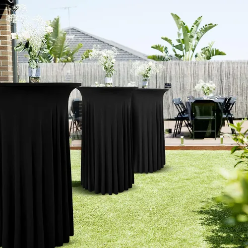 Vista 4 de 6 paquetes de faldas de mesa de cóctel redondas de 32" x 43" de elastano elástico con drapeados ondulados, fundas de mesa de cóctel ajustadas