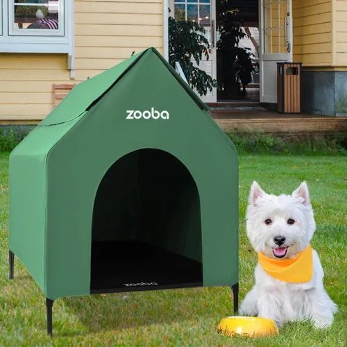 Vista 16 de Zooba Casa para perros 2 en 1 de 29 pulgadas para perros medianos, casa elevada para perros al aire libre e interior, refugio elevado para mascotas