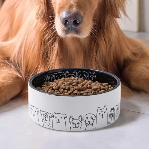 Vista 6 de Cuencos de cerámica para perros, antideslizantes, cuencos negros de 16 onzas líquidas con adorables patrones de perro (pequeño)