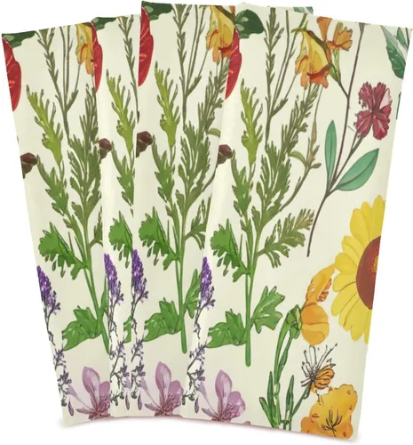 Vista 2 de GAIREG Toallas amarillas botánicas de flores silvestres retro, 28 x 18 pulgadas, toallas absorbentes para decoración de cocina