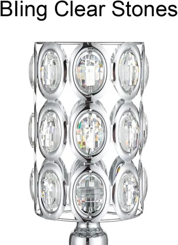 Vista 5 de Jarrones de flores de plata para centros de mesa: 2 jarrones de 23.6 pulgadas de alto para centros de mesa con piedras brillantes, piezas de centro