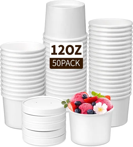 Vista 12 de Wuadua Paquete de 50 recipientes desechables de papel de 8 onzas con tapas, cuencos de sopa para llevar para fideos, ensalada, restaurante