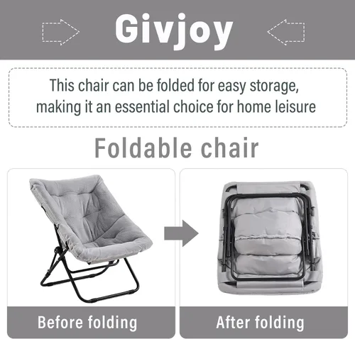 Vista 6 de Cómoda silla plegada, silla plegable de gran tamaño de piel sintética suave, silla flexible para adultos y niños, silla lunar con marco de metal