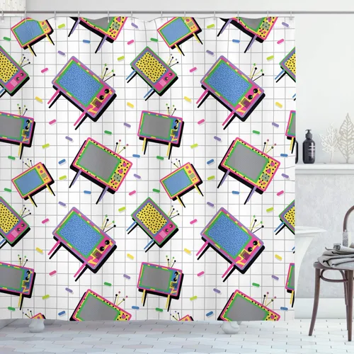 Vista 6 de Ambesonne Decor Collection, juego de cortina con ganchos para regadera Amarillo y marrón