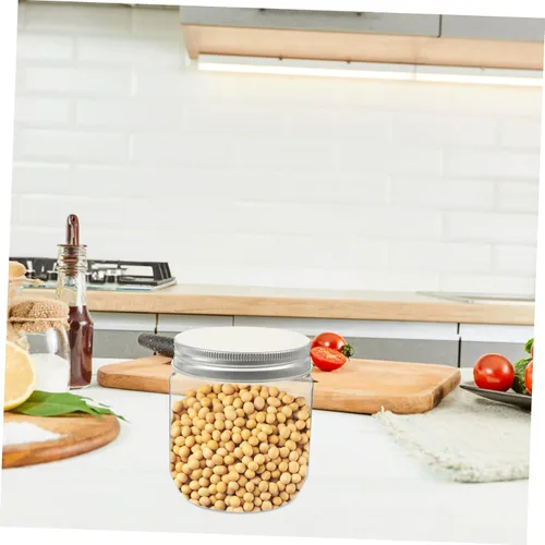 Vista 4 de YARNOW Tarro de almacenamiento de cocina de 4 piezas de tarros de plástico con tapas para caramelos, tarros de cristal con tapas, tarros de maní