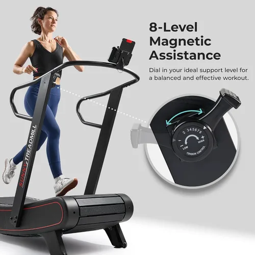 Vista 8 de Sunny Health & Fitness Smart Curved Manual Treadmill, Non-Motorized Self-Powered Running Machine, Heavy-Duty Commercial-Grade Endurance Training