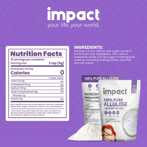 Vista 2 de Impact - Sustituto de azúcar edulcorante de alulosa pura, mezcla cero calorías, bajo en carbohidratos, para café, té, hornear, indulgencia sin culpa