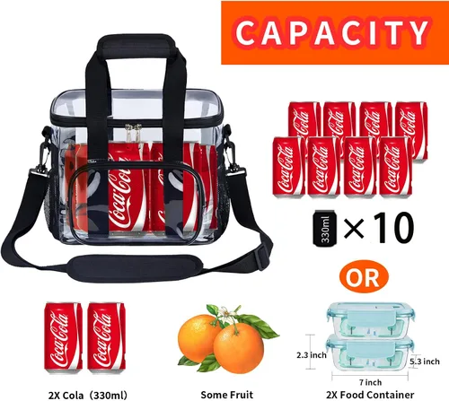 Vista 2 de Lonchera transparente con 10 compartimentos con correa ajustable para mujeres/hombres, caja de almuerzo transparente reutilizable/bolsa de mano