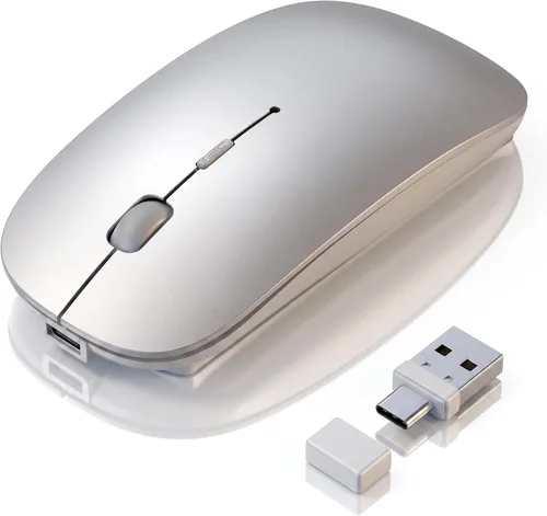 Vista 9 de Gizdot-S1 - Mouse Bluetooth para laptop/MacBook Air/Pro y iPad, mouse inalámbrico recargable con tipo C, mouse delgado para iMac, 4 modos