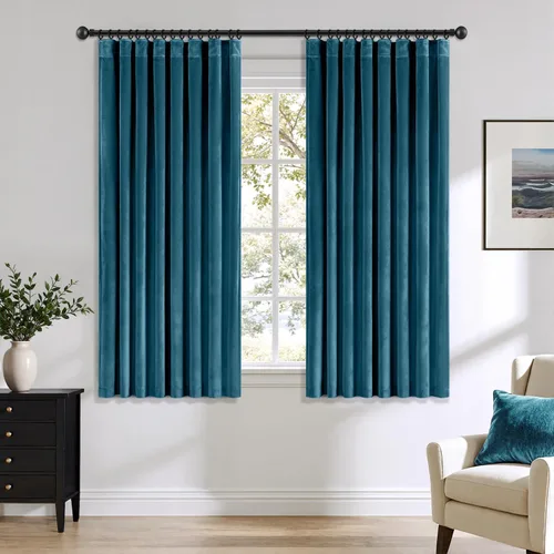 Vista 67 de ANRODUO Cortinas de terciopelo beige de 45 pulgadas de largo, opacas con aislamiento térmico insonorizado, cortinas de privacidad para oscurecer