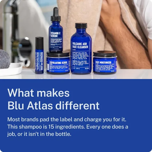 Vista 7 de Blu Atlas - Champú natural para hombres, sin sulfato para todo tipo de cabello, 15 ingredientes, sin relleno, ayuda con la caspa y el cuero
