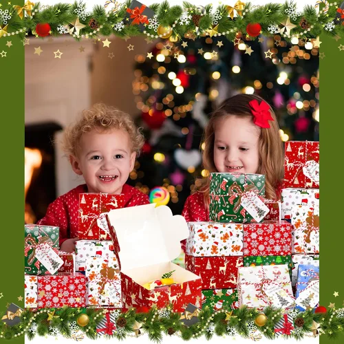 Vista 4 de Maxcheck Paquete de 100 cajas de galletas navideñas con ventana, 4 x 4 x 2.5 pulgadas, cajas de golosinas para panadería, dulces, recuerdos