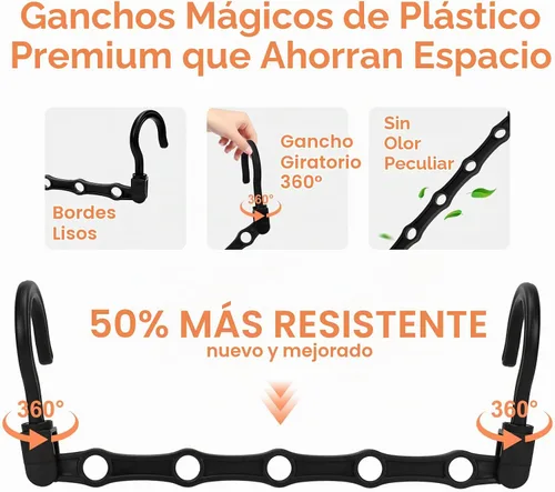 Vista 4 de Organizadores y almacenamiento de armario, perchas mágicas que ahorran espacio para 60 prendas pesadas, esenciales para dormitorio universitario
