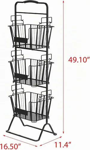 Vista 6 de oceanstar Soporte de cesta de almacenamiento de alambre de metal de 3 niveles con cestas extraíbles - Negro
