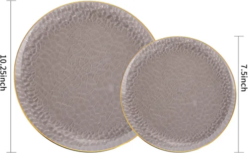 Vista 3 de Hioasis 60 piezas de platos de plástico negro - Juego de vajilla desechable con borde dorado, martillado, resistente, adecuado para 30 invitados
