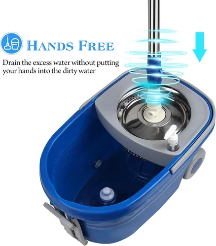 Vista 2 de Juego de trapeador y cubo con escurridor de 25 cuartos de galón, acero inoxidable Deluxe 360 Spinning Mop Bucket Sistema de limpieza del suelo con 3