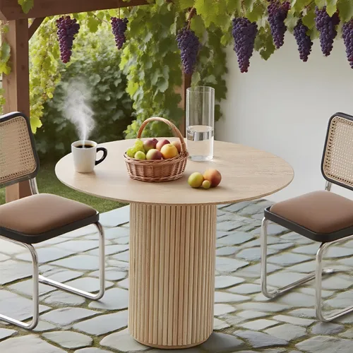 Vista 3 de Mesa de comedor de madera moderna de mediados de siglo, pequeñas mesas de cocina redondas de madera con patas de madera, mesa de comedor redonda