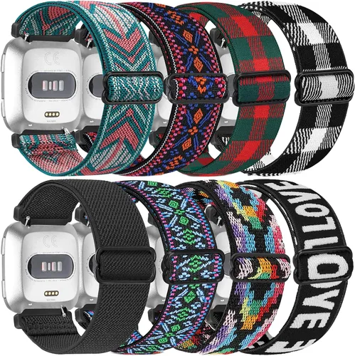 Vista 7 de Paquete de 8 correas de repuesto de nailon compatibles con Fitbit Versa 2, Versa, Versa Lite, Versa SE, para mujeres y hombres, correa elástica