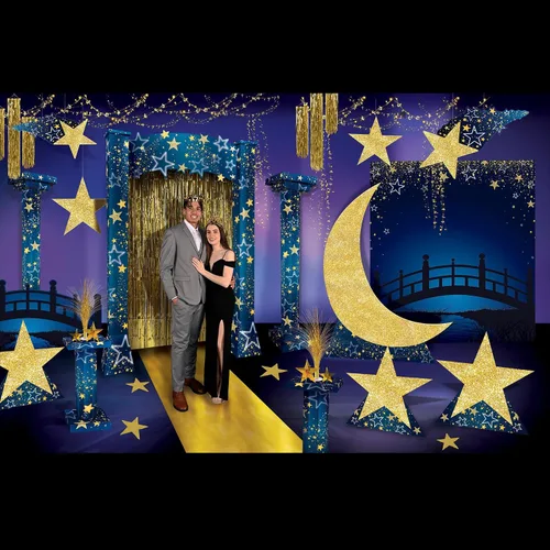 Vista 5 de Beistle Decoración de pie de estrella nocturna, 35.5 pulgadas, dorado y azul, paquete de 3