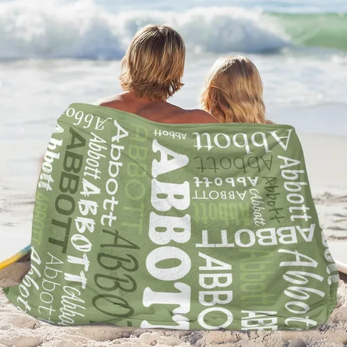 Vista 6 de Ships Next Day Custom Blanket with Name Personalized Throw Blanket for Baby Kid Customized Gifts for Dad, Mom, Grandpa, Grandma, Son, Daughter Algae