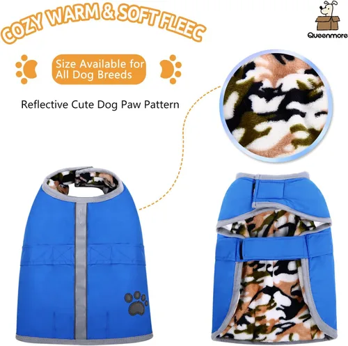 Vista 2 de Chamarra para perros, para climas fríos, reversible, forro polar para Invierno, chaleco, para mascotas, impermeable, XS, Azul