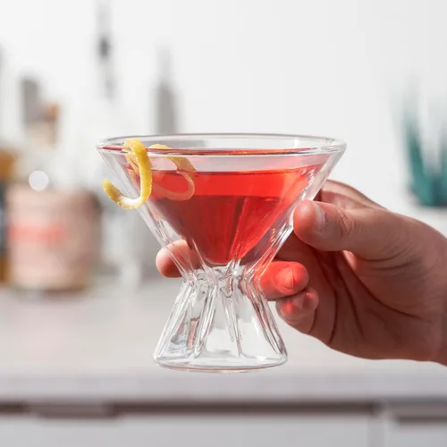 Vista 7 de Viski Vasos de cóctel de doble pared, vasos de Martini aislados con diseño de cristal cortado, aptos para lavavajillas, vidrio de borosilicato