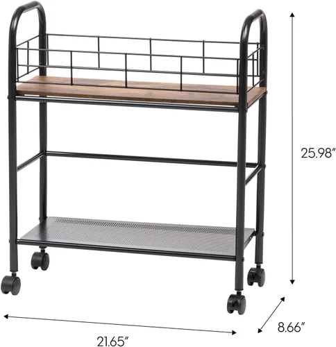 Vista 2 de IRIS USA Carrito rodante de almacenamiento de cocina de 2 niveles con ruedas giratorias con cerradura, estación de café, estante de despensa, bar