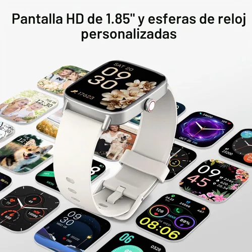 Vista 7 de Reloj inteligente para mujer, reloj inteligente HD de 1.85 pulgadas compatible con iPhone/Samsung/Android (respuesta/hacer llamadas), más de 100