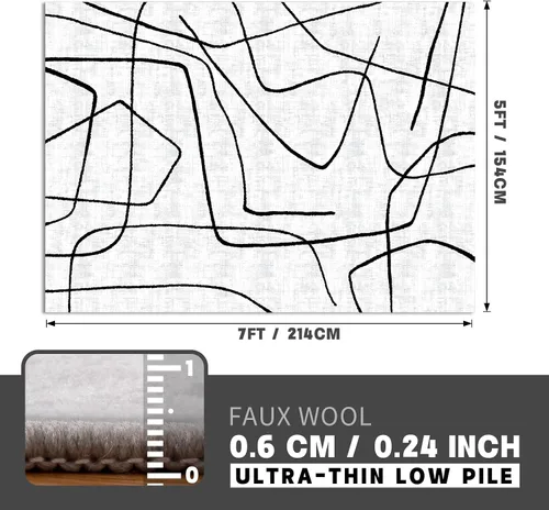 Vista 2 de YIHOUSE Alfombra lavable de 5 x 7 pies, moderna abstracta en blanco y negro, antideslizante, para dormitorio, oficina en casa (abstracto, 5 x 7 pies)