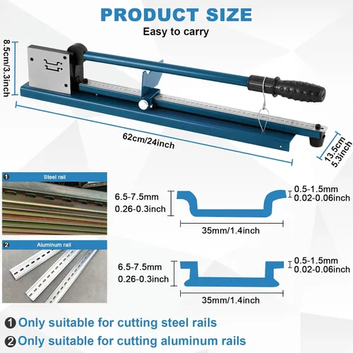 Vista 3 de MXBAOHENG Cortadora de riel DIN Máquina de corte de riel de doble agujero con regla para cortar riel de acero/aluminio (Azul)