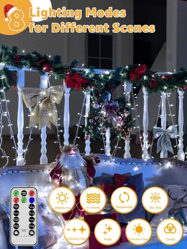 Vista 3 de Guhope - Luces de Navidad 600LED 98 pies, luces de cadena impermeables para exteriores con control remoto y temporizador, 8 modos de luces de hadas