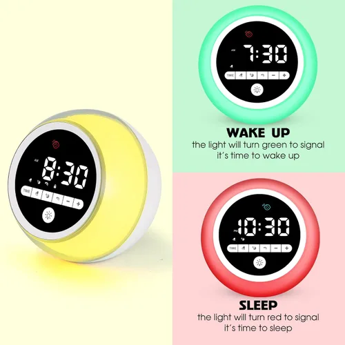Vista 2 de Reloj despertador para niños, Ok to Wake Clock con luces nocturnas, temporizador de siesta, reloj de entrenamiento del sueño para niños pequeños
