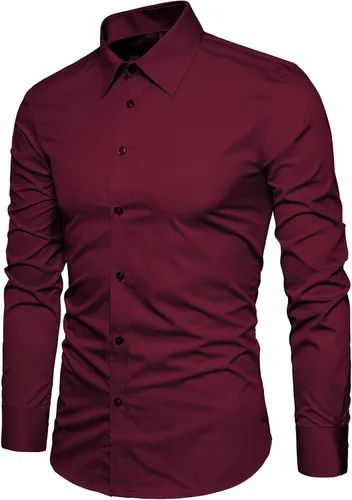 Vista 2 de Manwan walk Camisas de vestir para hombre de manga larga de algodón con botones y mangas largas, de corte ajustado