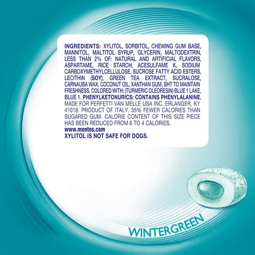 Vista 3 de Mentos Chicle Pure Fresh sin azúcar con xilitol, gaulteria, a granel, botella de 50 piezas (paquete de 6) Goma de mascar, perfecta para un aliento